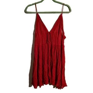 Intimately Free People Small Babydoll Gauzy Dress Red Boho Hippie Festival Rayon